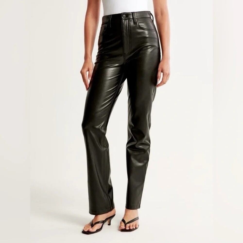 Abercrombie & Fitch the 90s Straight Faux leather Ultra High Rise Black Pant 29L